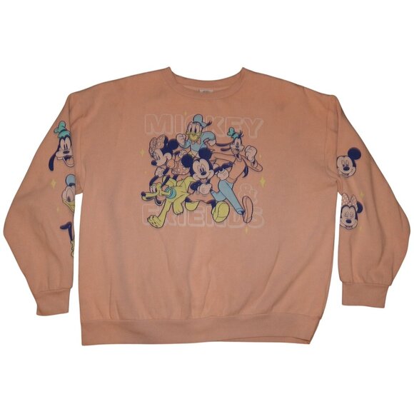 Disney Mickey and Co Pullover Sweatshirt Mickey Minnie Goofy Peach Adult XL - Picture 1 of 10